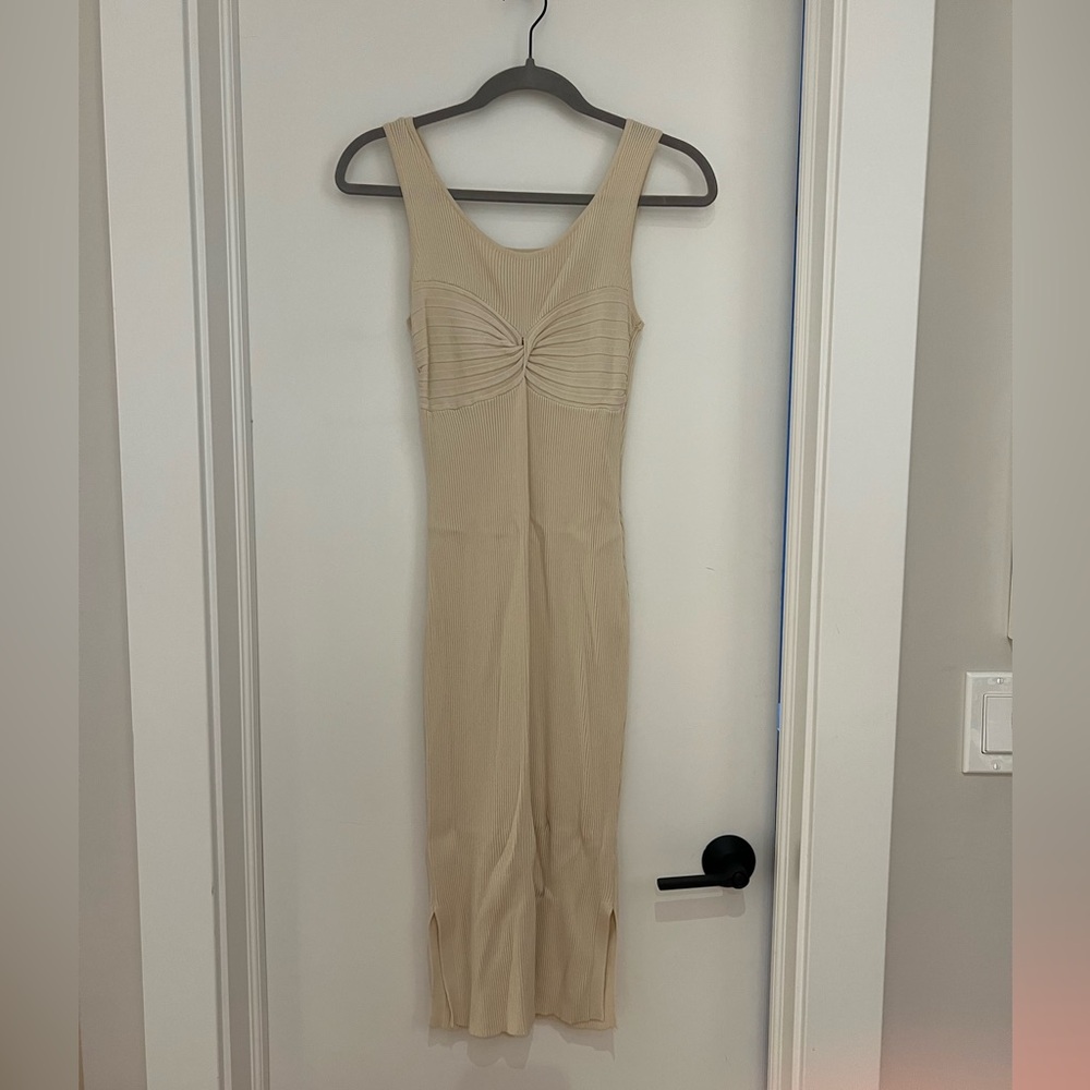 Cream Ribbed Knit Dress